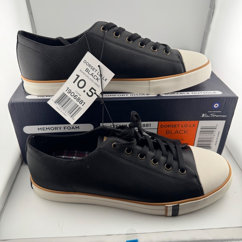 Ben Sherman Dorset Lo LX Sneakers Mens 10.5 Black New Memory Foam Casual Shoes